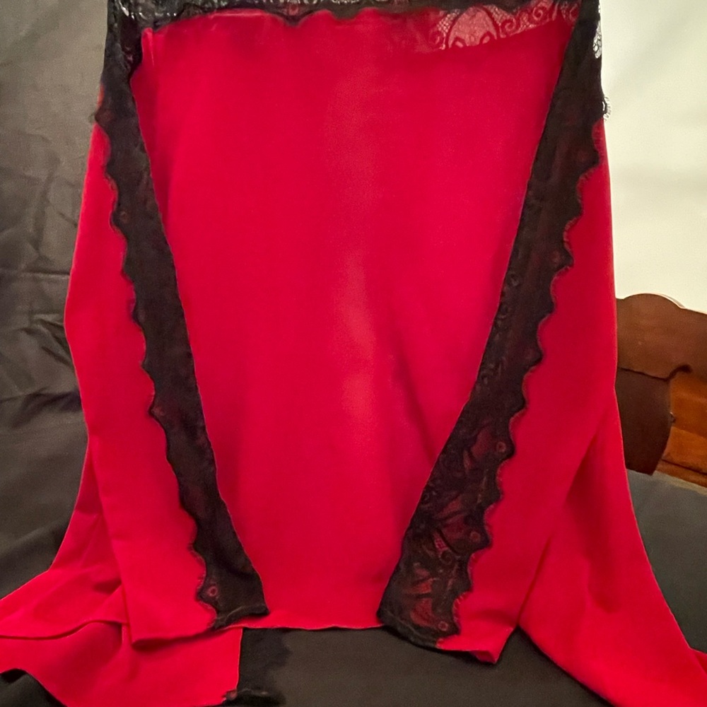 Chic Red and Black Lace Blouse